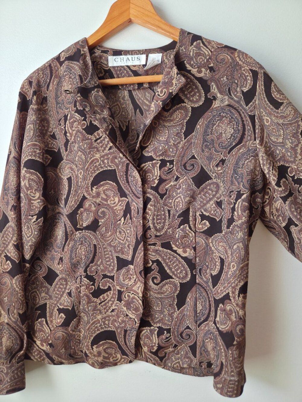 EUC CHAUS DARK ACADEMIA PAISELY PRINT BUTTONED SHIRT LONG SLEEVES SIZE 10 / M - Picture 3 of 13